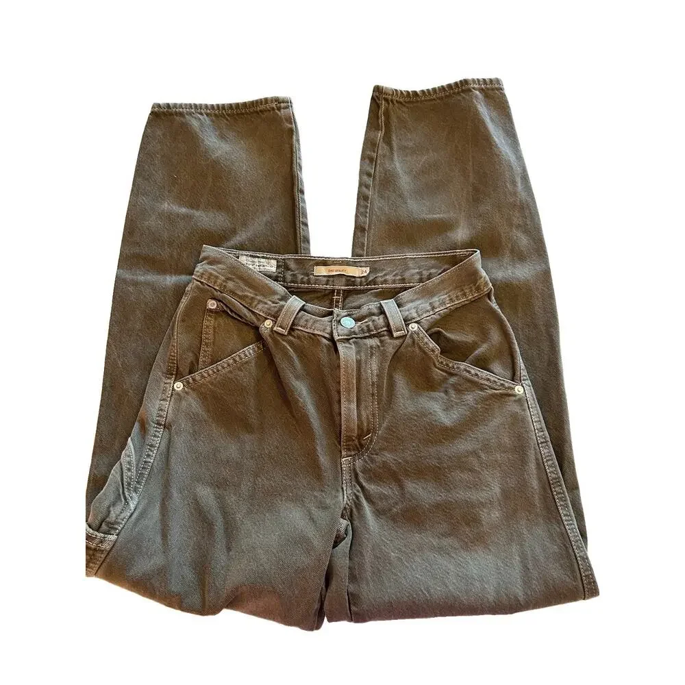 Levis Dad Utility Carpenter Jean Women Sz 24x30 Brown Denim Premium Big E